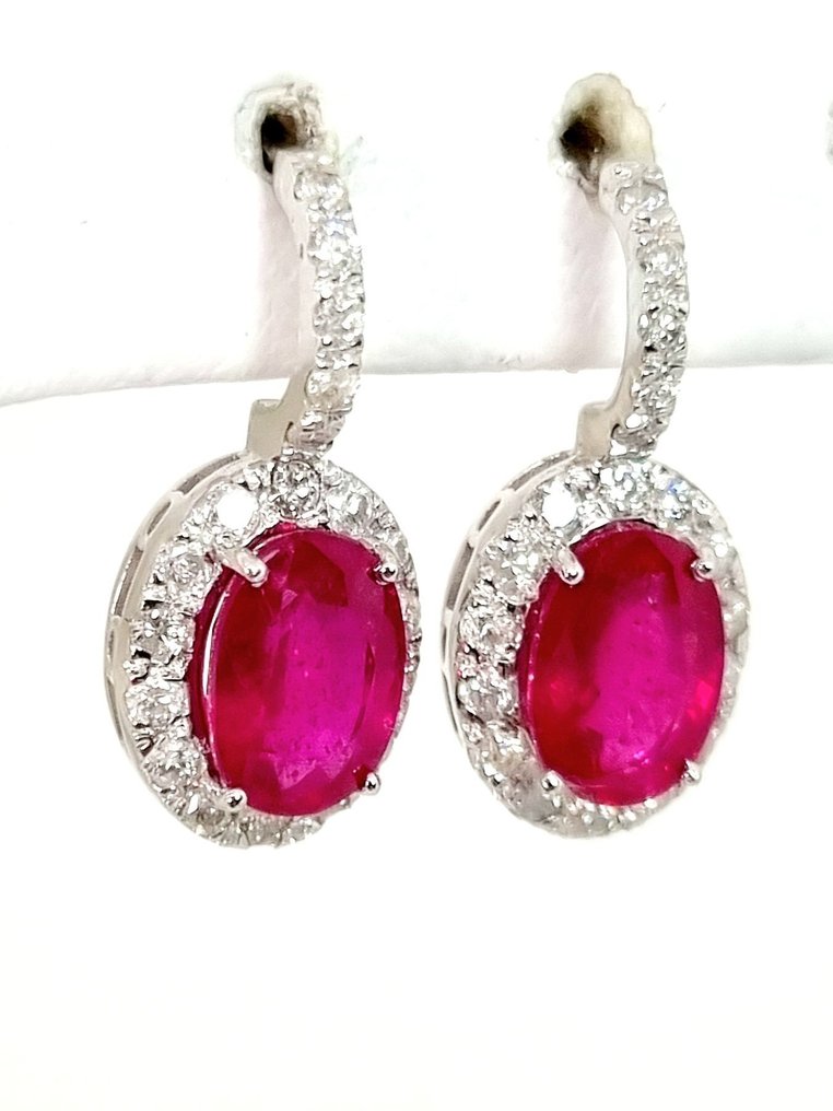 Σκουλαρίκια - 18 καράτια Λευκός χρυσός Ρουμπίνι - Διαμάντι #2.1