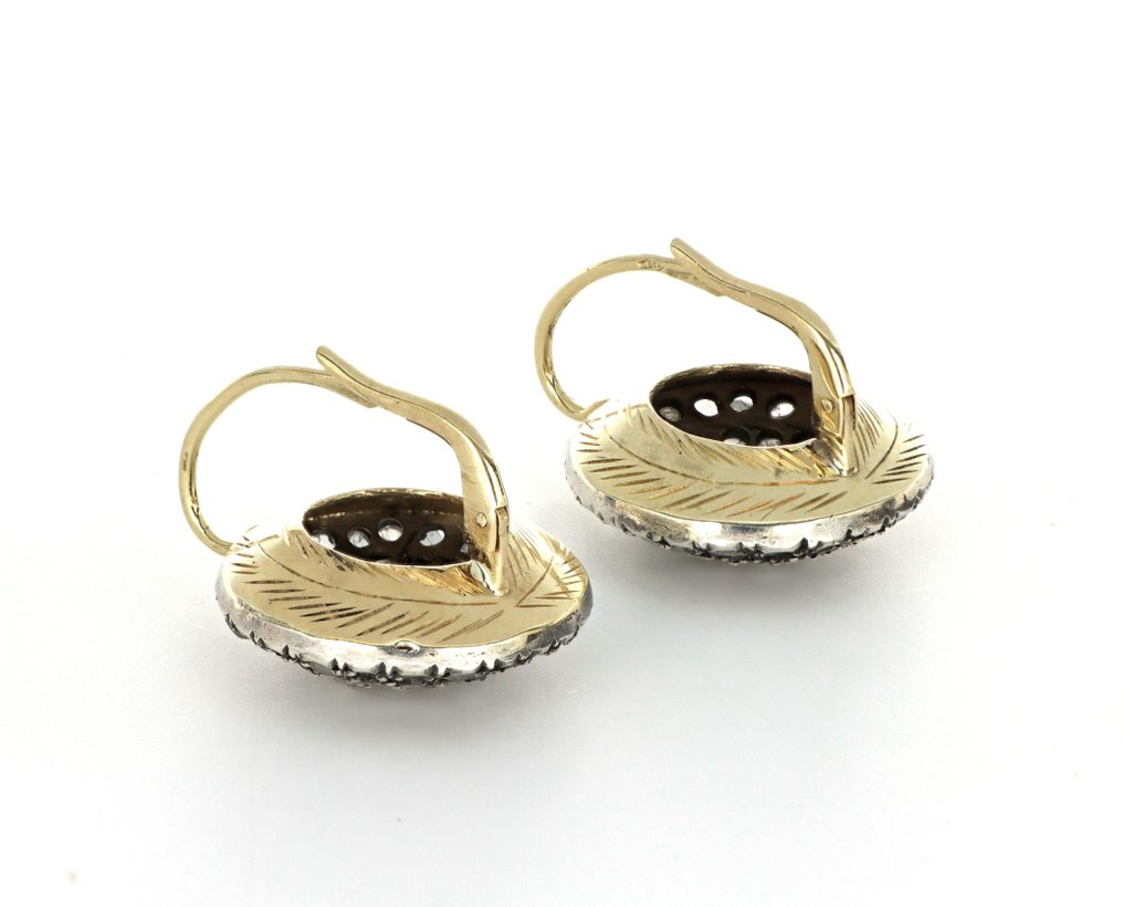 Nincs minimálár - Drop fülbevaló - 14 kt. Sárga arany, Ezüst - 3.60ct. tw. Gyémánt (Természetes) #3.2