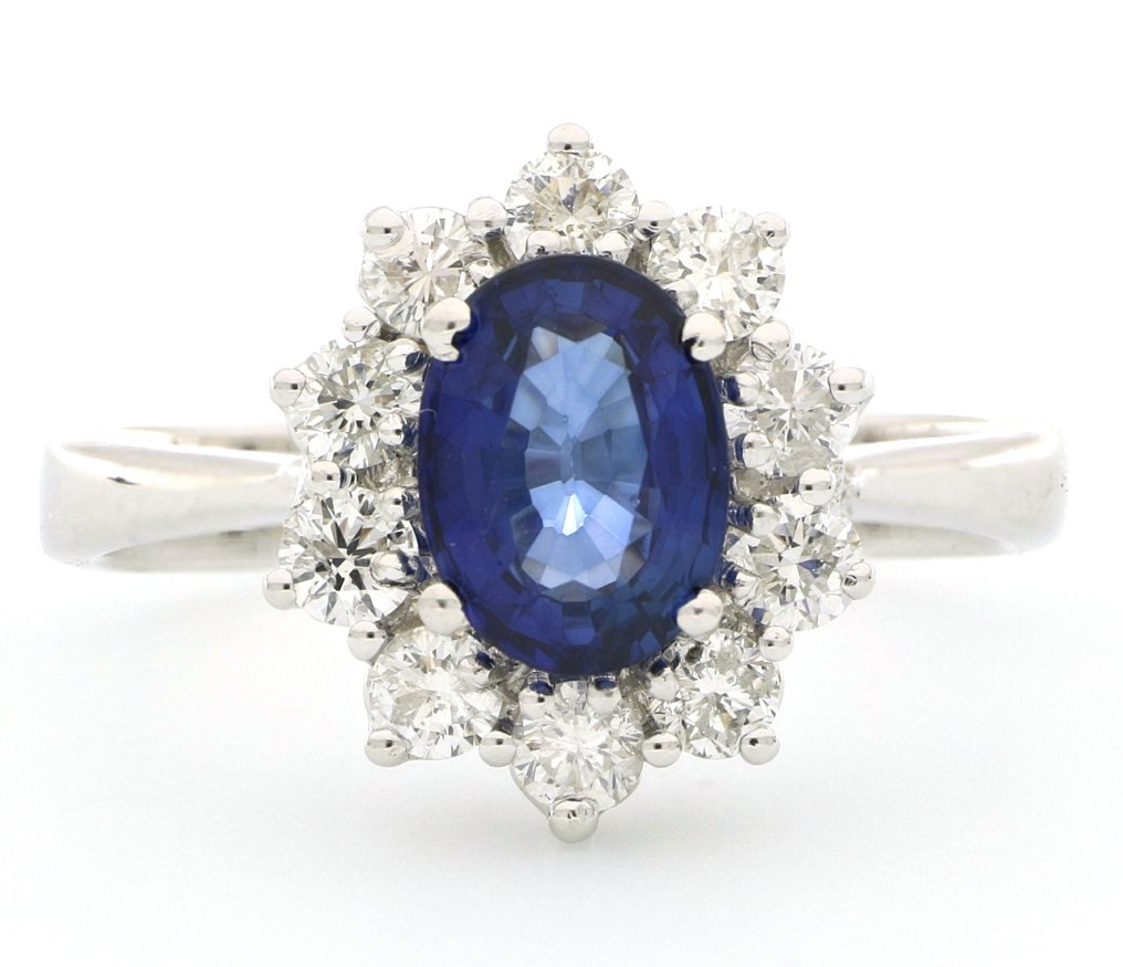 Zonder minimumprijs - Ring - 18 karaat Witgoud - 1.80ct. tw. Saffier - Diamant #1.0