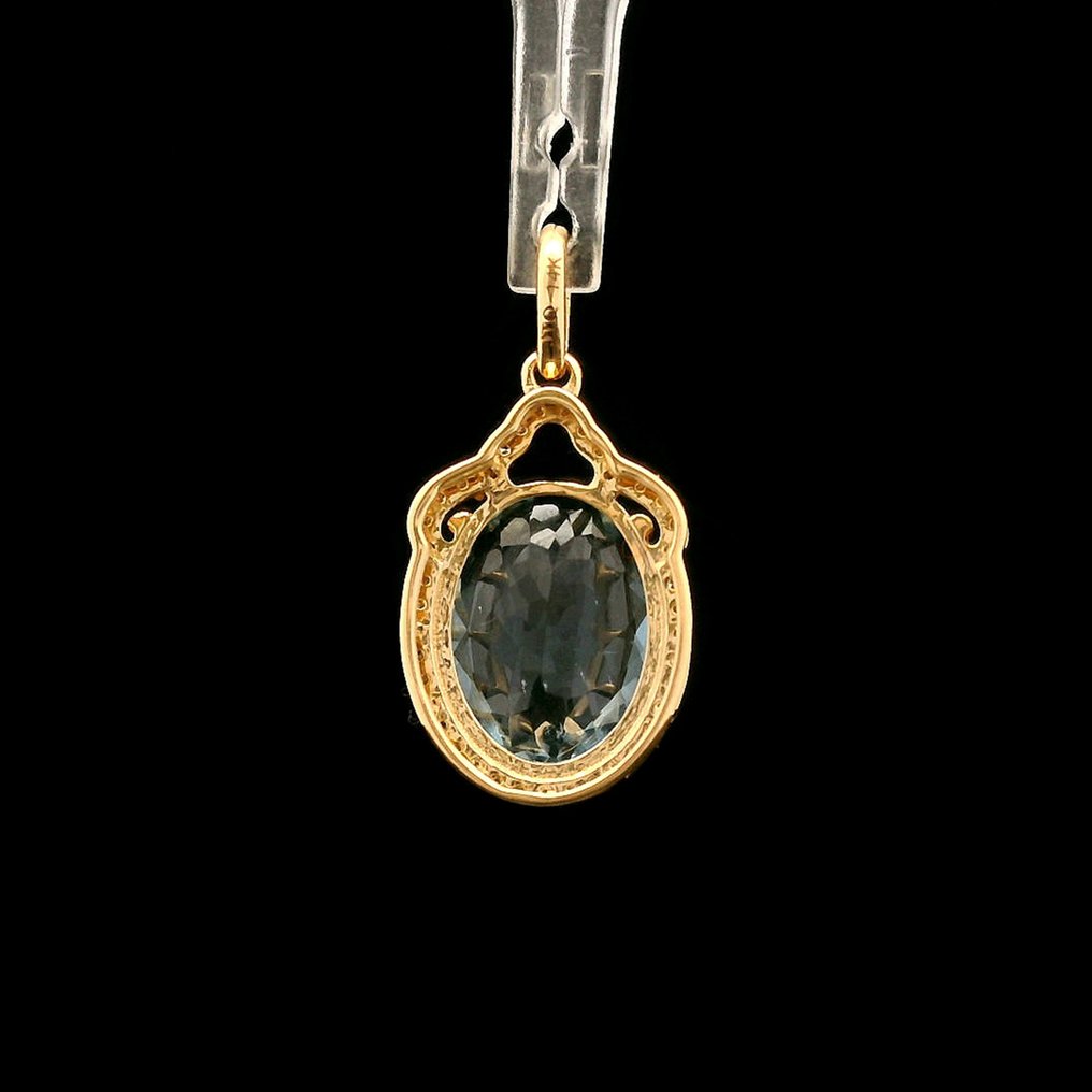 χωρίς τιμή ασφαλείας - Κρεμαστό κόσμημα - 14 καράτια Κίτρινο χρυσό - 2.70ct. tw. Ακουαμαρίνης - Διαμάντι #4.3