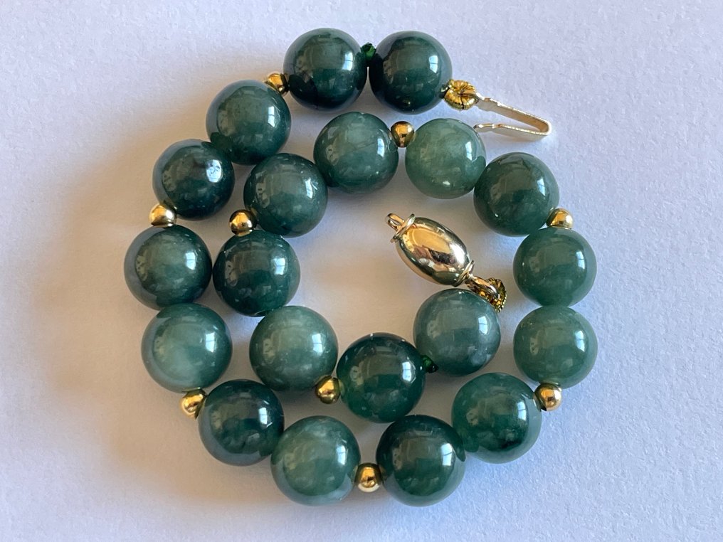 Jadeíta σκούρο πράσινο (A) - 18 καρατίων (750) Χρυσός - Βραχιόλι #1.0