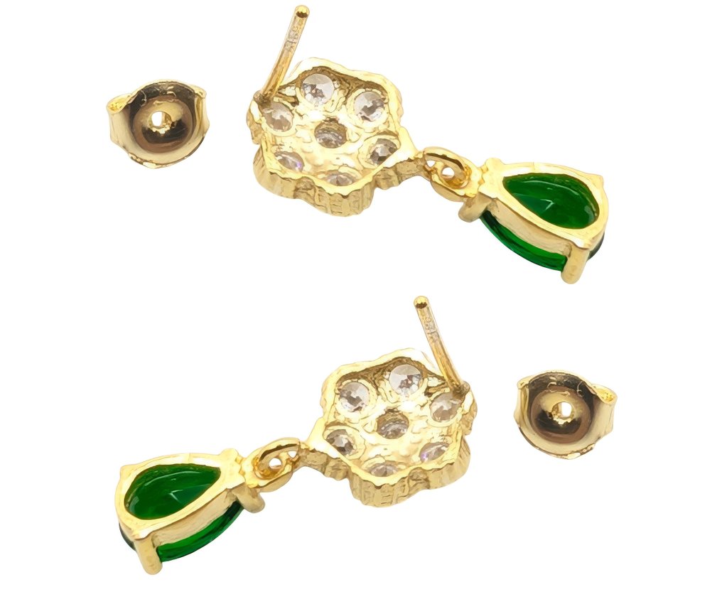 Fără preț de rezervă - Cercei Argint, Placat cu aur Smarald - Safir - 5,60 kt. #3.2