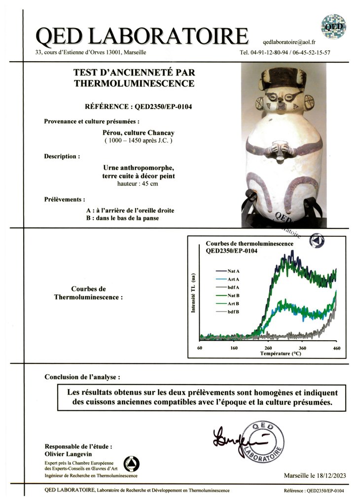 Precolumbian - Chancay Culture Pottery Anthropomorphic urn with TL test and German Export License - 46.4 cm #3.2