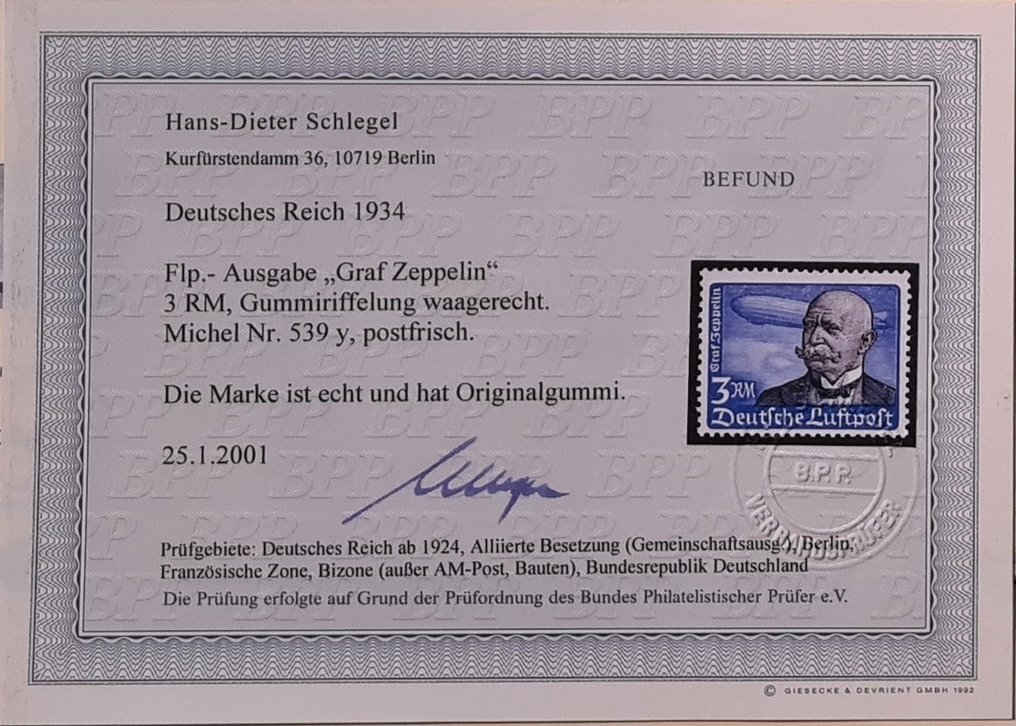 Cesarstwo Niemieckie 1934 - Lilienthal i Zeppelin Flugpost, y-types. - Michel 529y / 537y and 539y #3.2