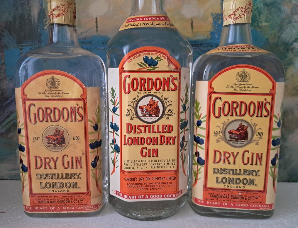Gordon's - London dry gin: Spring cap + Magnum Imperial Quart  - b. 1950s, 1967 - 75cl, 1.14 Litres - 3 bottles #2.1