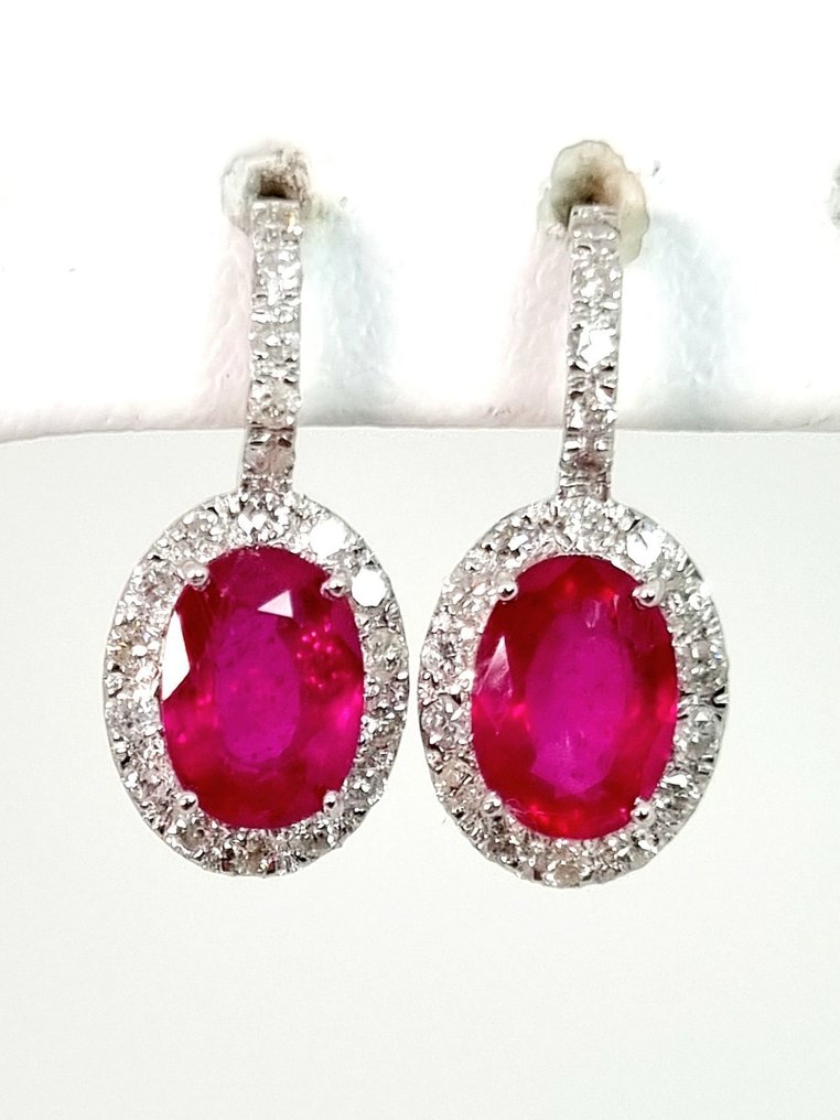 Σκουλαρίκια - 18 καράτια Λευκός χρυσός Ρουμπίνι - Διαμάντι #3.2