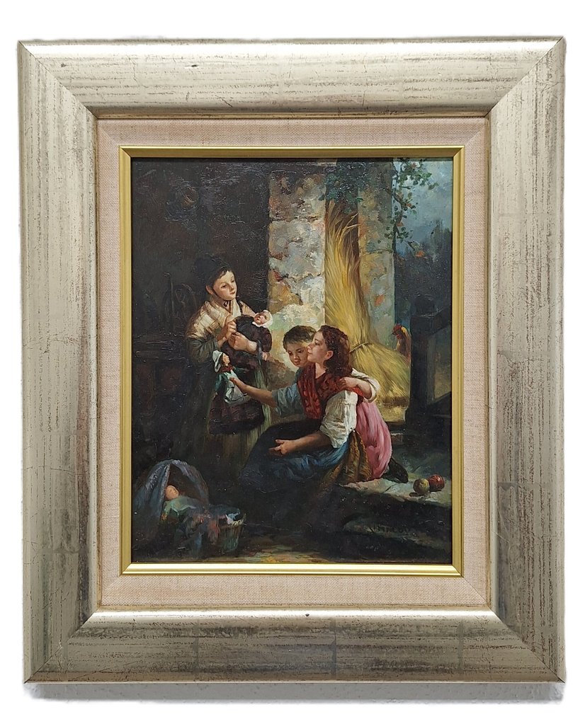 Hollandse School (XX) - Kinderen spelend met hun poppen #1.0