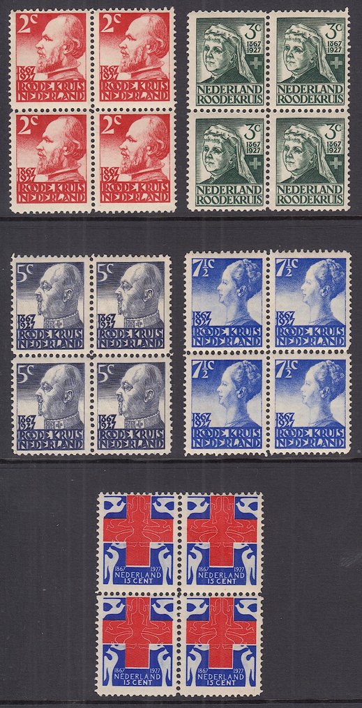 Netherlands 1927 - Rode-Kruiszegels, in blocks of four. - NVPH 203/207 #1.0