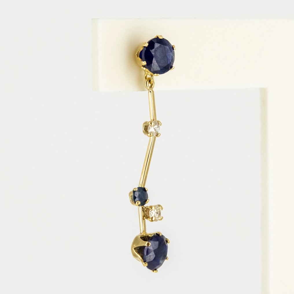 Σκουλαρίκια - 18 καράτια Κίτρινο χρυσό - 5.20ct. tw. Ζαφείρι - Διαμάντι #1.0