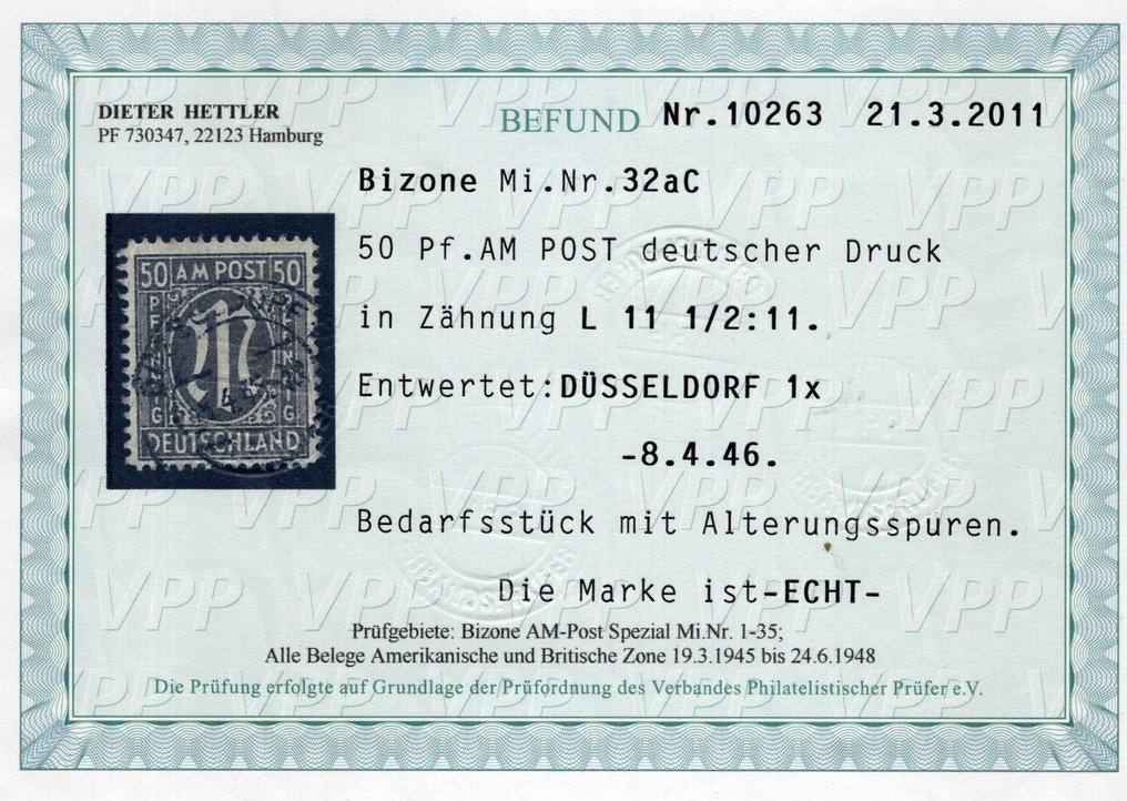 Liittoutuneet - Saksa (amerikkalainen ja englantilainen vyöhyke) 1945 - 50 Pf. AM Post Saksalainen painos, kaikki variantit tarkistettu. - Michel 32 aAz, aCz, bAz, bBz #2.1