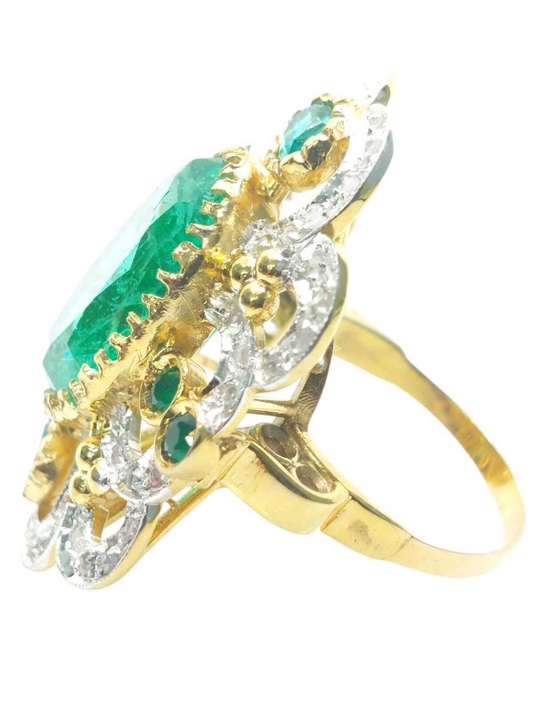 Senza Prezzo di Riserva - Anello - 9 kt Argento, Oro giallo Smeraldo - Pietre preziose miste #2.1