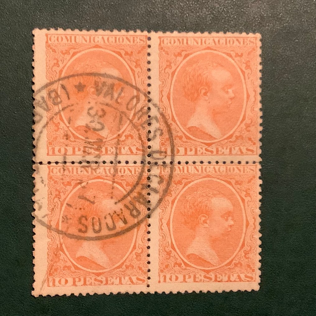 Spania 1889 - 10 Peseta Reinado De Alfonso XIII i blokk av fire - Edifil 228 #1.0