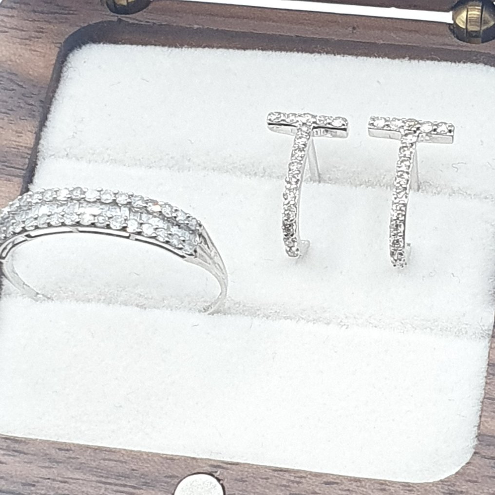 χωρίς τιμή ασφαλείας - Σετ κοσμημάτων 2 τεμαχίων - 18 καράτια Λευκός χρυσός -  0.74ct. tw. Διαμάντι (Φυσικό)  #1.0