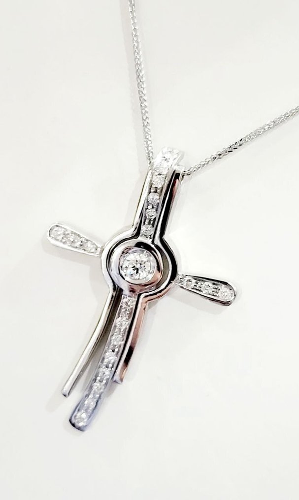 Collier avec pendentif - 18 carats Or blanc - 1.05ct. tw. Diamant (Naturelle) - Diamant #1.0