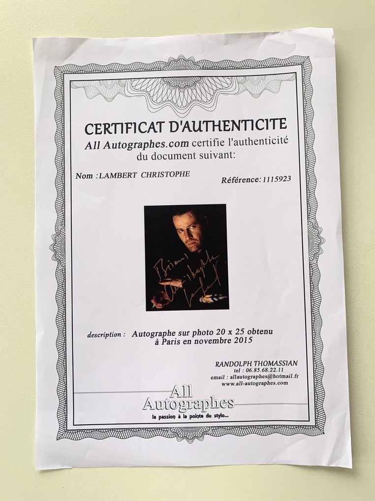 Christopher Lambert (Highlander, Greystoke) - signed, with Coa #4.3