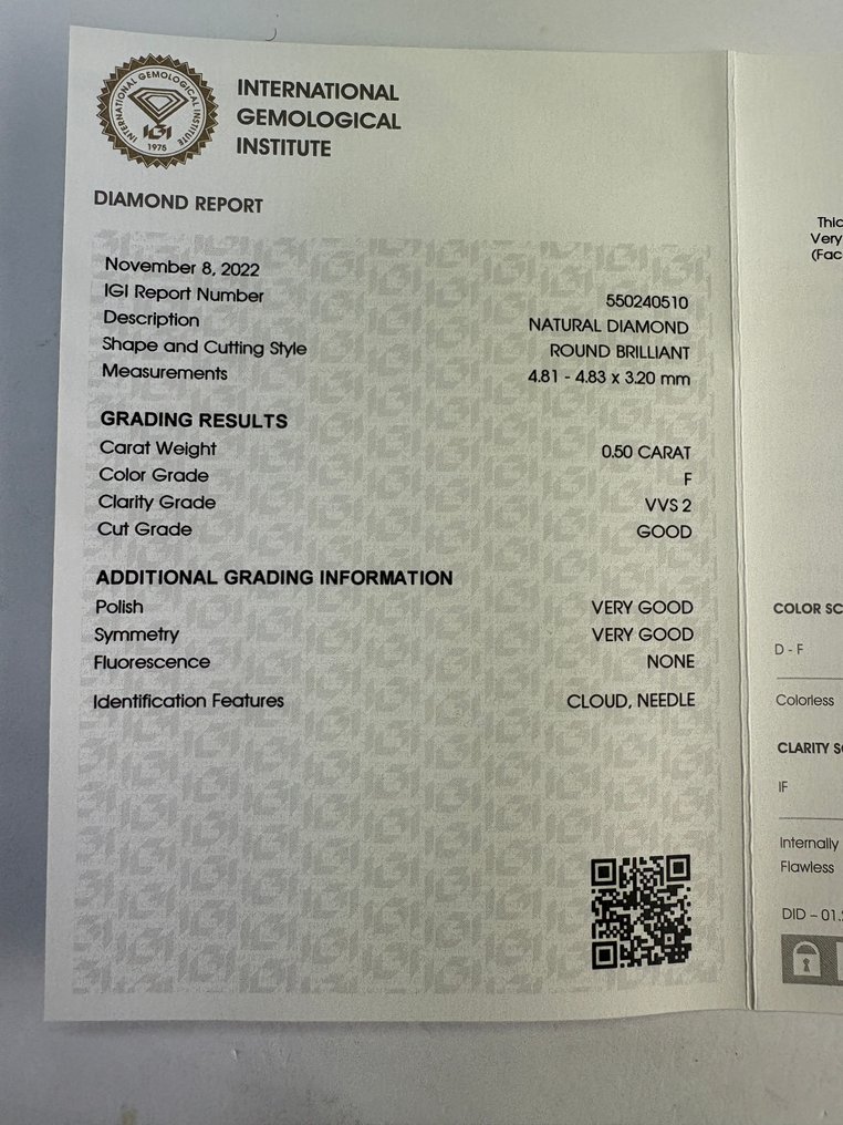 Nincs minimálár - 1 pcs Gyémánt (Természetes) - 0.50 ct - Kerek - F - VVS2 - Nemzetközi Gemmológiai Intézet (IGI) #2.1