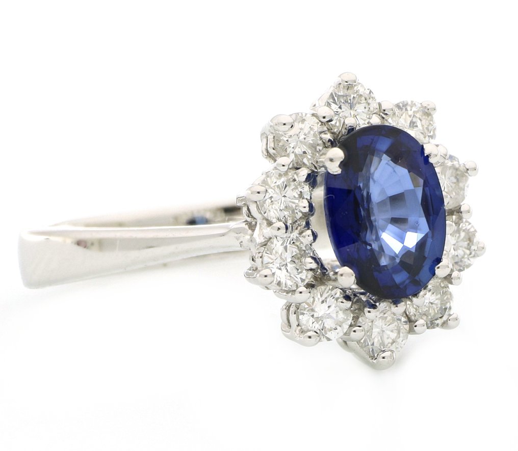 Zonder minimumprijs - Ring - 18 karaat Witgoud - 1.80ct. tw. Saffier - Diamant #2.1