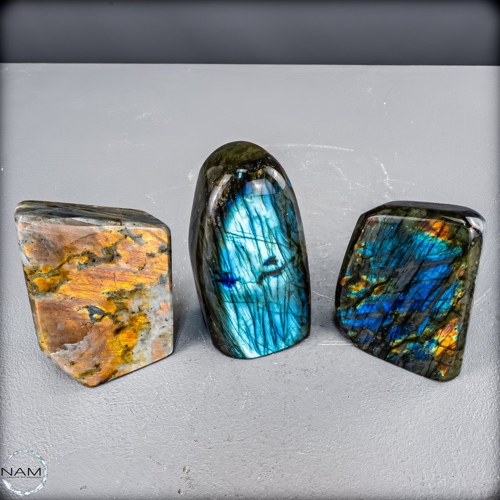 Labradorite – Set di forma libera splendente con intenso bagliore blu, verde e dorato Labradorite naturale- 1740.16 g - (3) #1.0