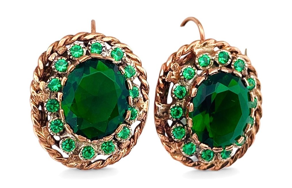 Ohne Mindestpreis - Ohrringe - 9 Kt Roségold, Silber Smaragd - Smaragd #2.1