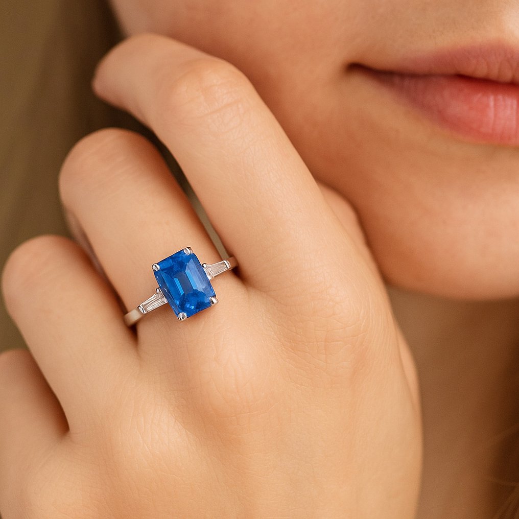 Δαχτυλίδι Πλατίνα - 4.64ct. tw. Ζαφείρι - Διαμάντι - Σρι Λάνκα sapph Plat 950 #3.2
