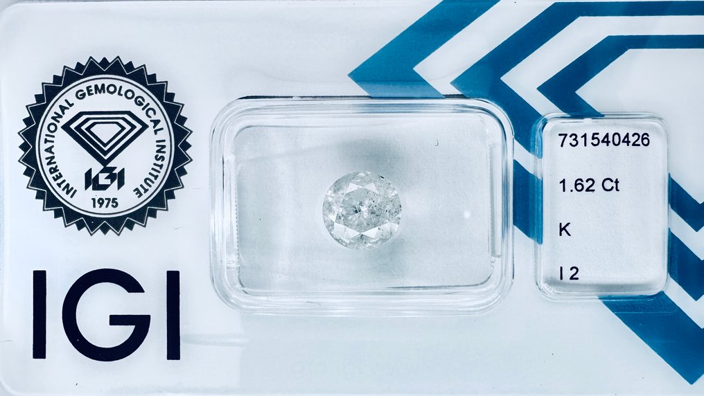1 pcs Διαμάντι (Φυσικό) - 1.62 ct - Στρογγυλό - K - I2 - International Gemological Institute (IGI) - φυσικό #2.1