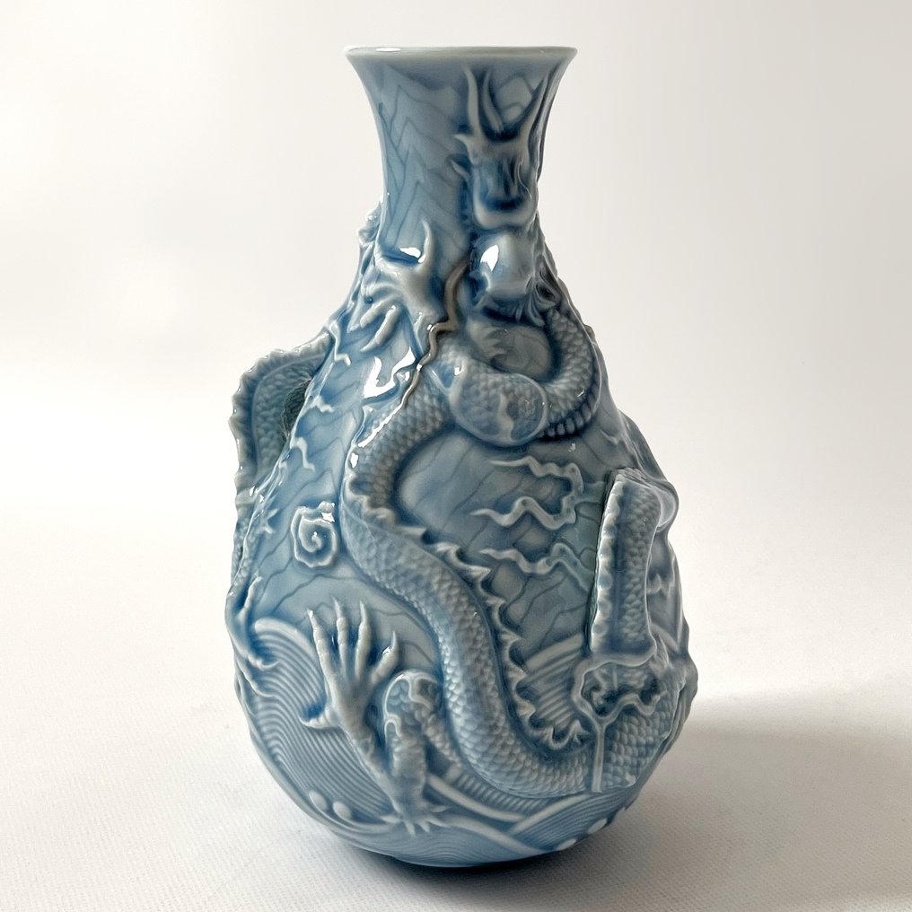 Lladró - Βάζο - Γυαλίκι σελάνης, Γυαλισμένο πορσελάνη - Υψηλής ανάγλυφης μπλε δράκος #3.2