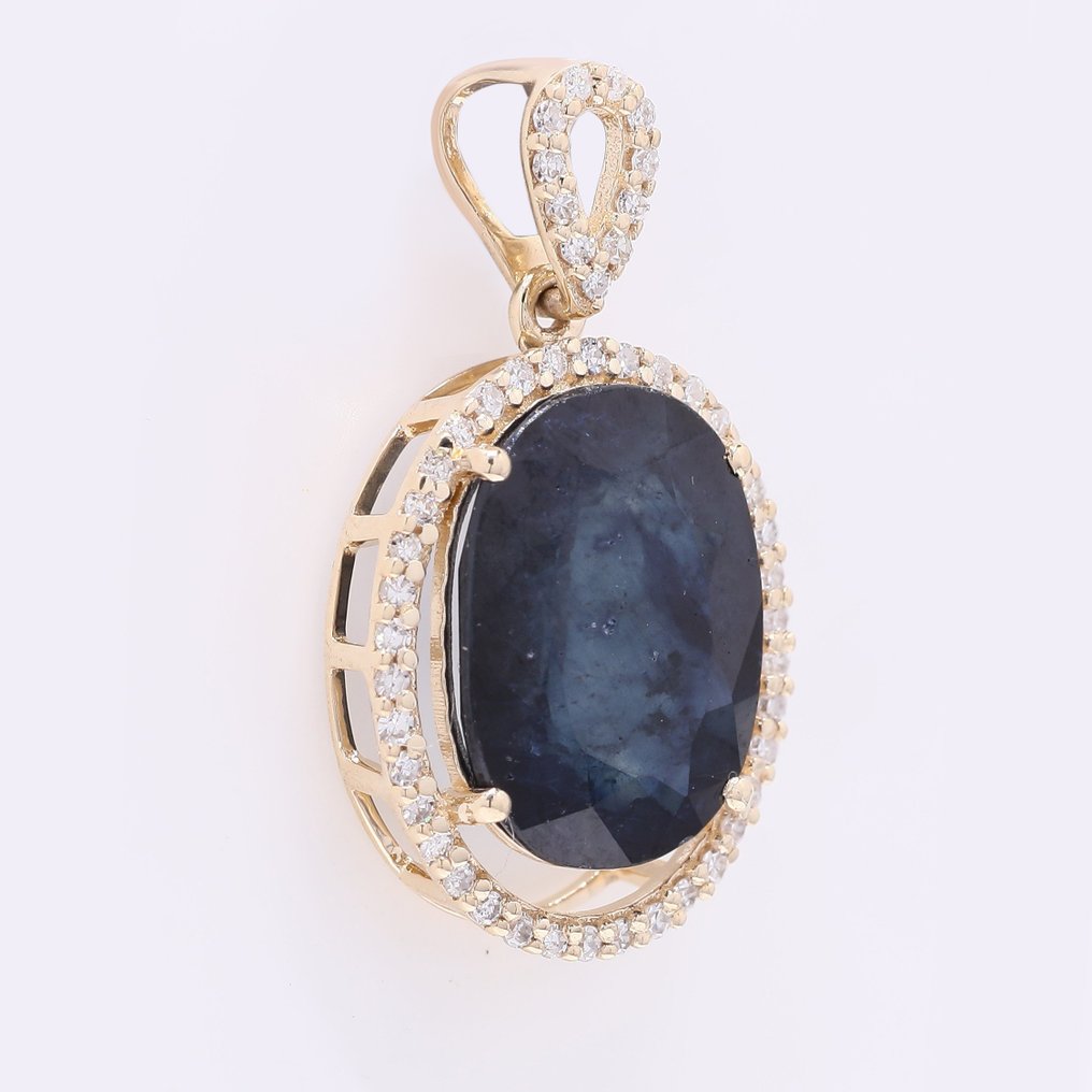 Ei pohjahintaa - Riipus - 14 kt. Keltakulta - 4.57ct. tw. Safiiri - Timantti #2.1