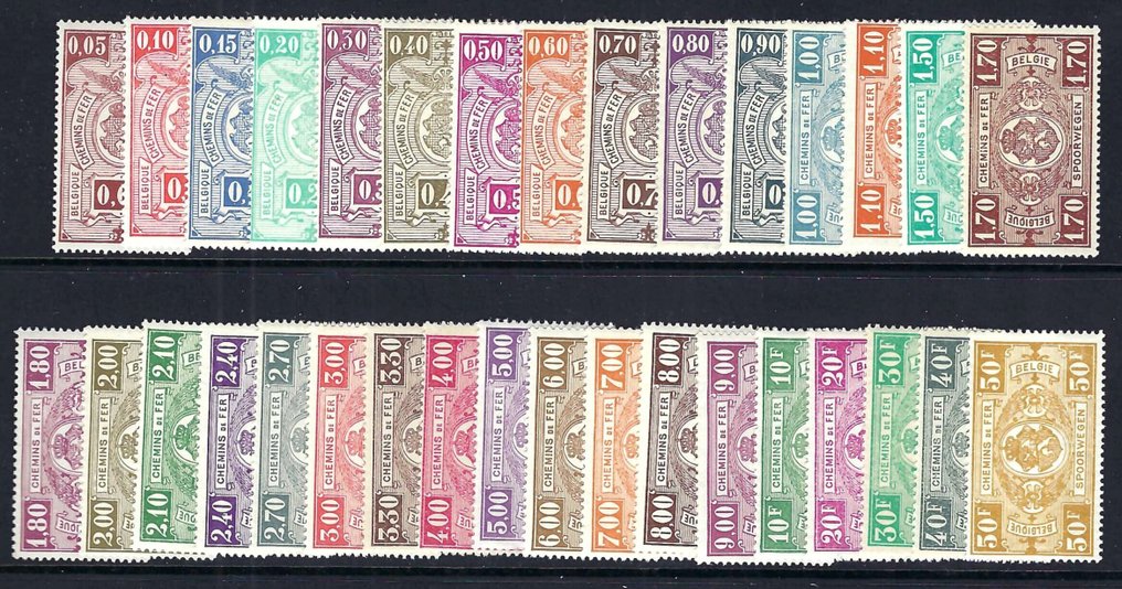 Belgium 1923 - Complete series of railway stamps 'Rijkswapen' WITHOUT RESERVE PRICE - OBP/COB TR135/66 #1.0