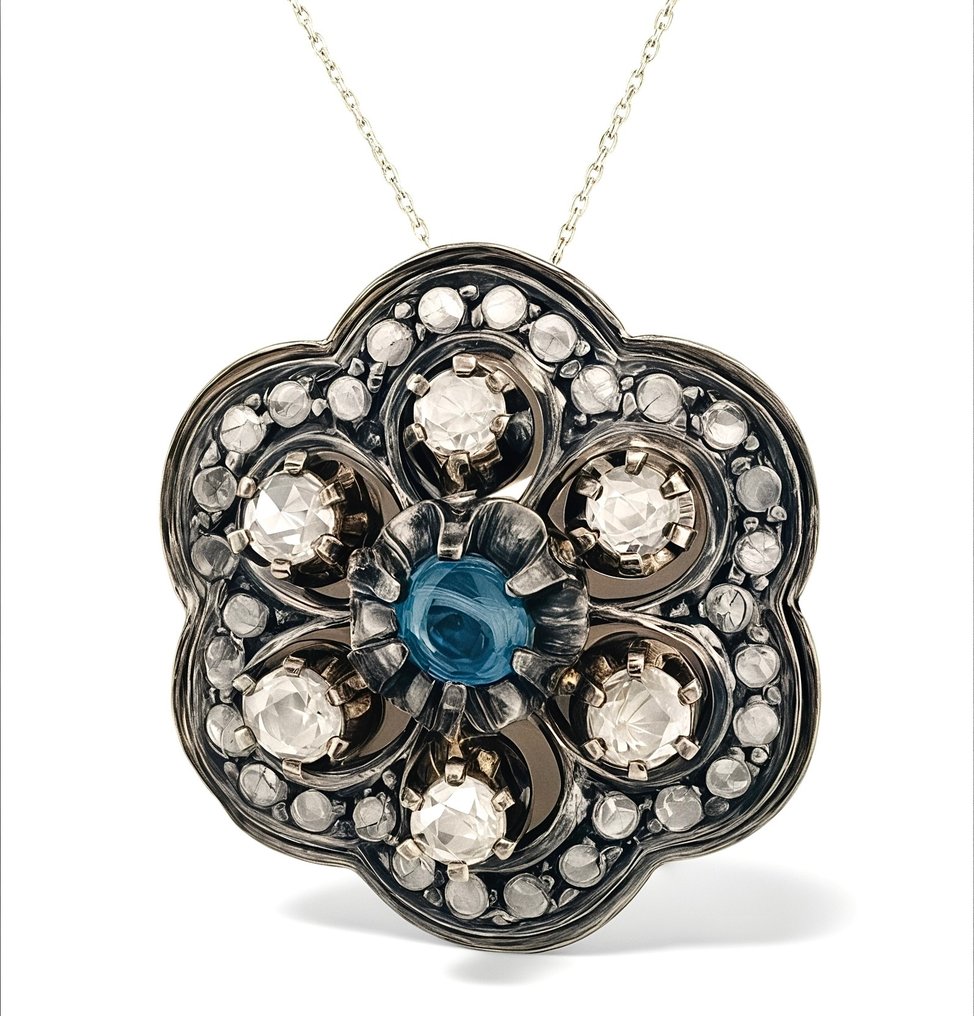 沒有保留價 - 頸鏈 - 9 節 黃金, 銀 藍寶石 - 鉆石 #2.1