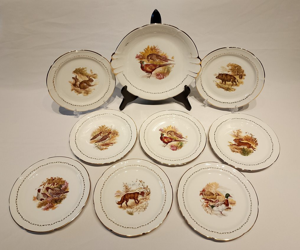 Vierzon - Dinner set (9) - Vos / Eend / Zwijn / Snip / Haas / Fazant / Patrijs - Porcelain - Yacht services #1.0