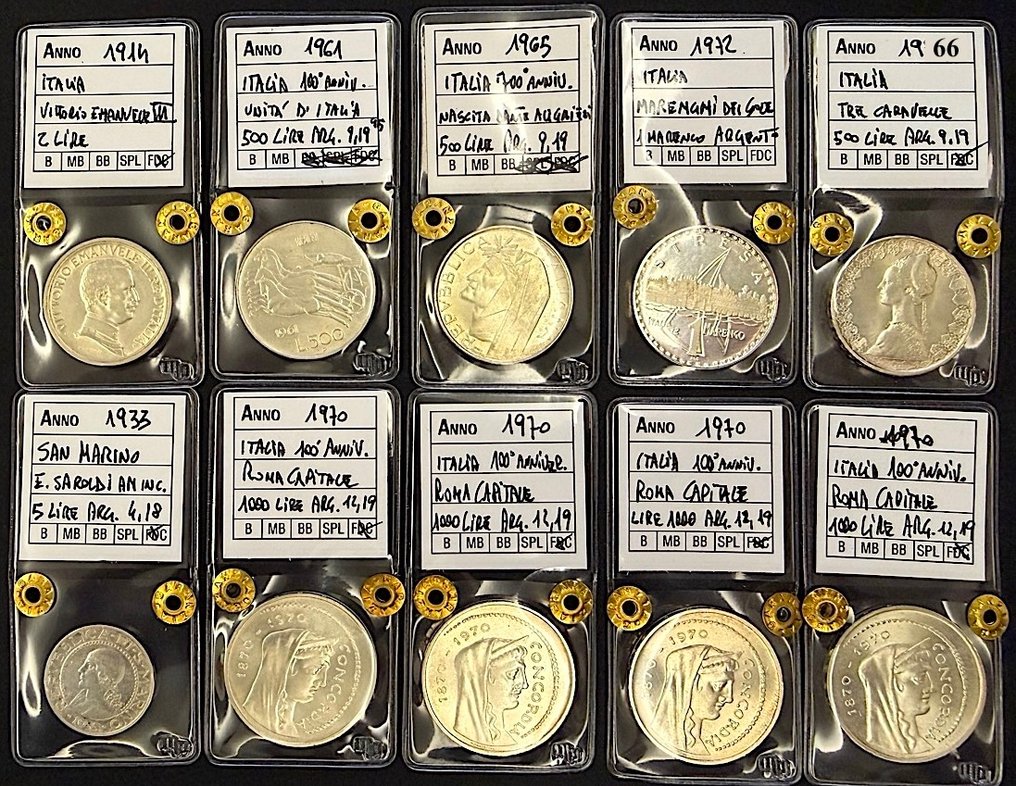 Italia Regno e Repubblica Lotto 10 pezzi argento anni 1914/1970 (Zonder minimumprijs) #1.0