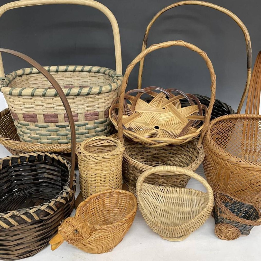 复古日本竹制与藤编篮子系列——10件套——手工编织民间工艺 - 竹 - 日本 - 20世紀 #1.0