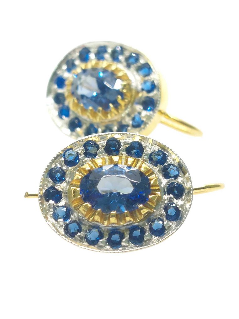 没有保留价 - 耳环 - 9 kt. 银, 黄金 蓝宝石 - 蓝宝石 #2.1