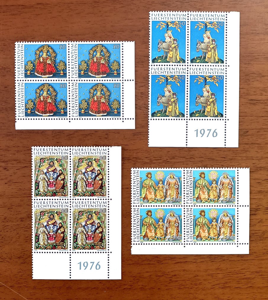 Liechtenstein 1968/1980 - Selection of 93 blocks of 4 in complete series with Segnatasse with border or corner of sheet MNH**. - No Reserve Price #3.2