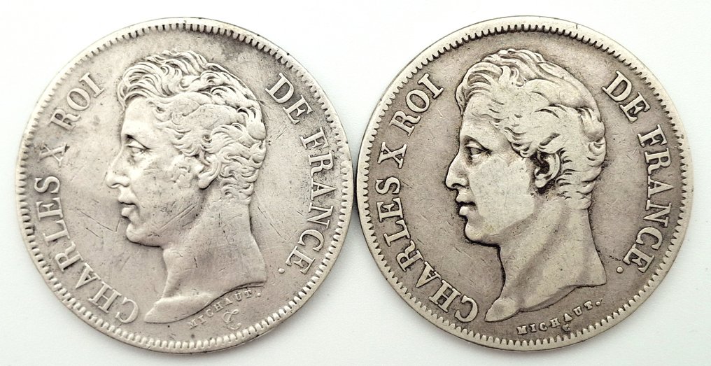 France. Charles X. 5 Francs 1826-W & 1828-W (lot of 2 coins) (No Reserve Price) #1.0