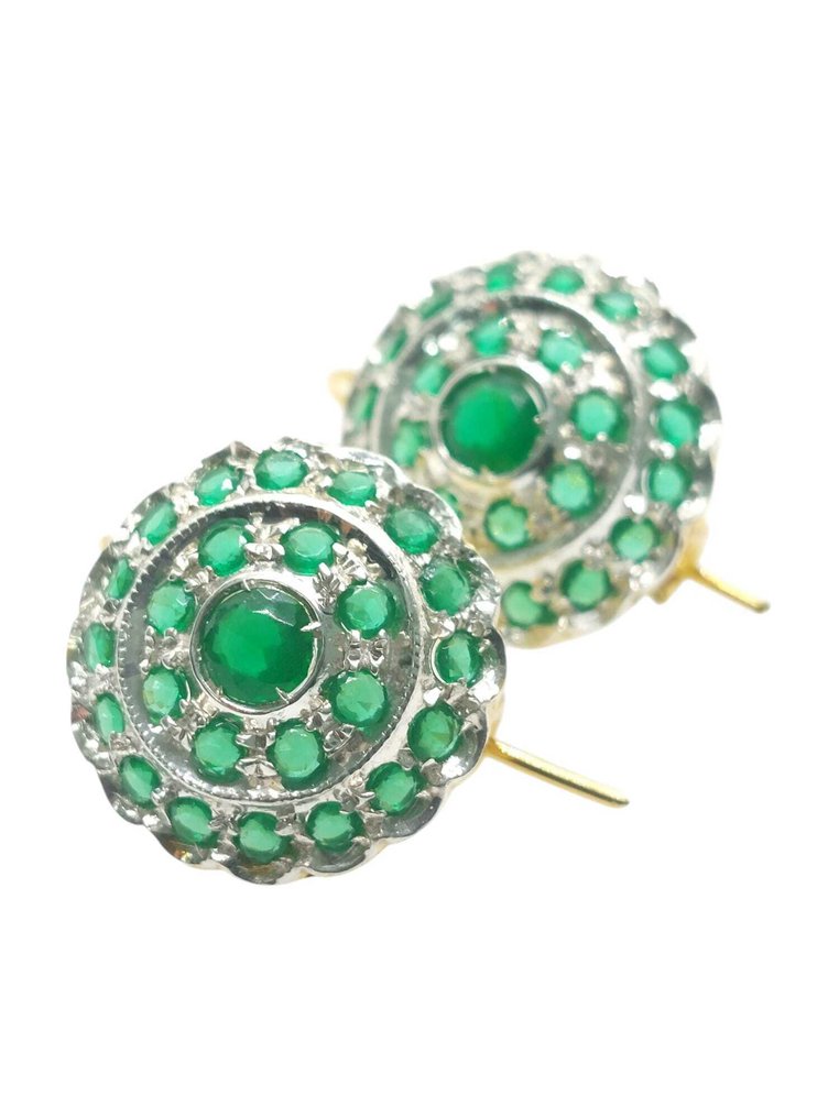 No Reserve Price - Earrings - 9 kt. Silver, Yellow gold Emerald - Emerald #1.0