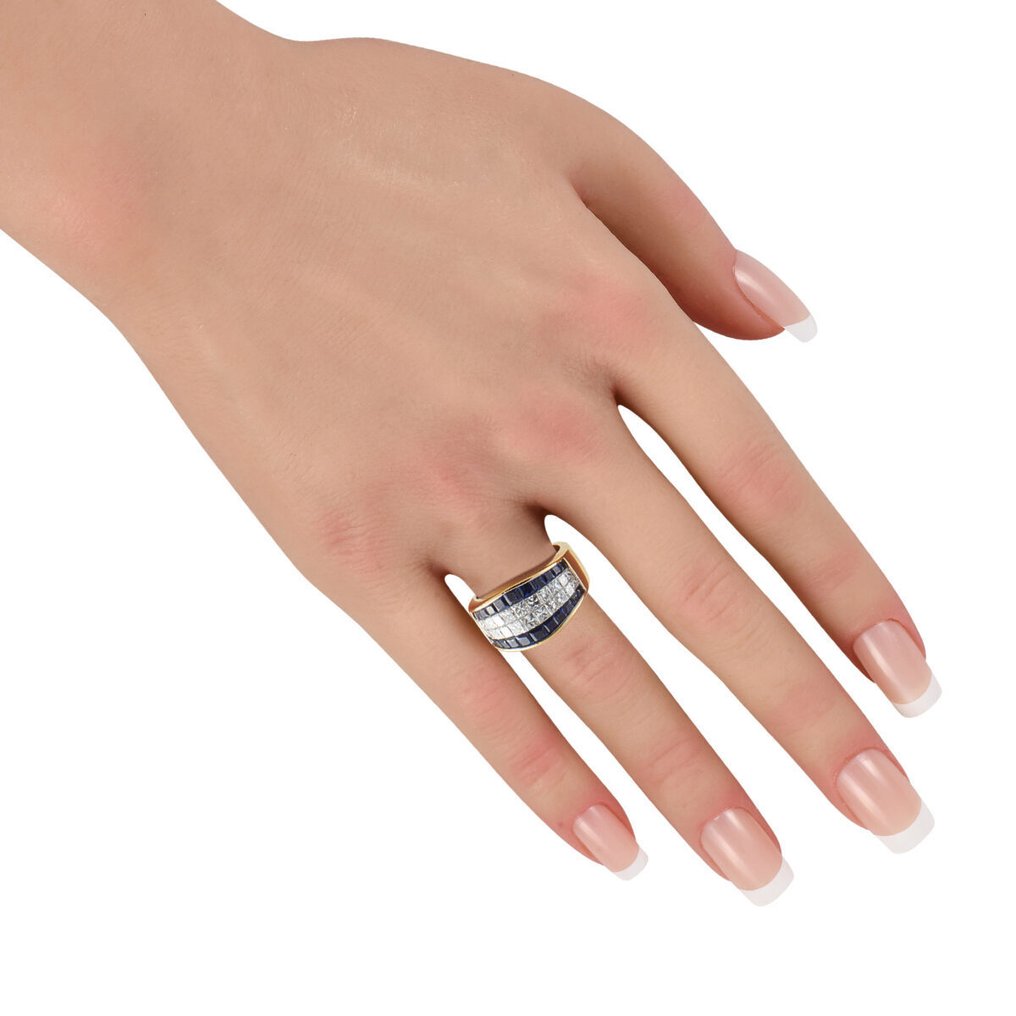 Bague - 18 carats Bague en or jaune 18 carats, diamant de 2,22 ct et saphir, Or jaune - 3.92ct. tw. Diamant (Naturelle) #3.2