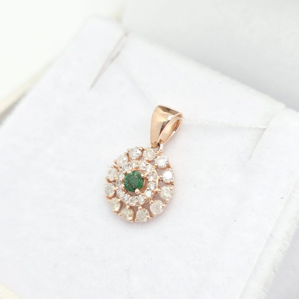 没有保留价 - 吊坠 - 14K包金 玫瑰金 - 0.44ct. tw. 祖母绿 - 钻石 #1.0