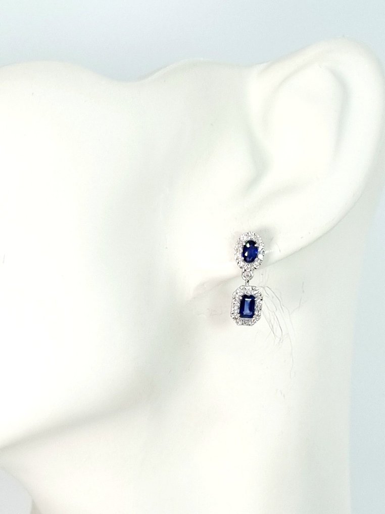 Σκουλαρίκια - 18 καράτια Λευκός χρυσός Ζαφείρι - Διαμάντι #4.3