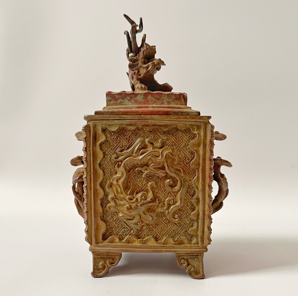 Takaoka Copperware/Takaoka Bronze - Jotaro Mikami (三上常太郎) - 香炉 - 铜, 合金, 黄铜色 - 龙、凤凰与莲花 #2.1