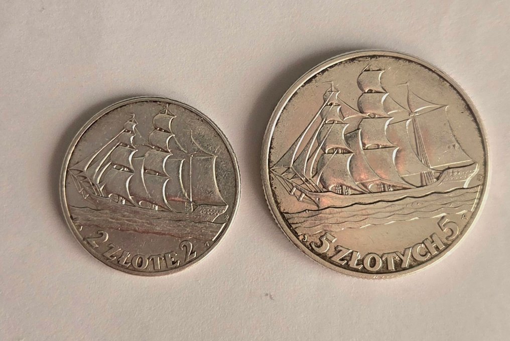Πολωνία. Set of 2 coins: 2 & 5 Zlotych 1936 / Gdynia Seaport (χωρίς τιμή ασφαλείας) #4.3