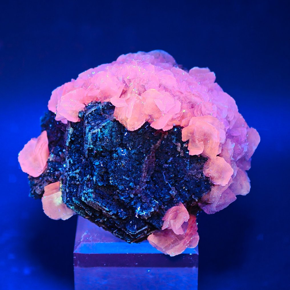 Large PYRRHOTITE with CALCITE flowers, UV Crystals on matrix - Height: 78 mm - Width: 67 mm- 282 g #3.2