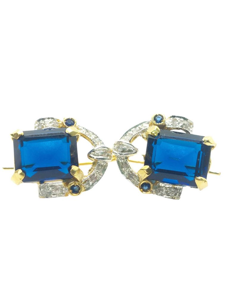 χωρίς τιμή ασφαλείας - Σκουλαρίκια - 9 kt. Ασημί, Κίτρινο χρυσό Ζαφείρι - Διάφοροι πολύτιμοι λίθοι #1.0