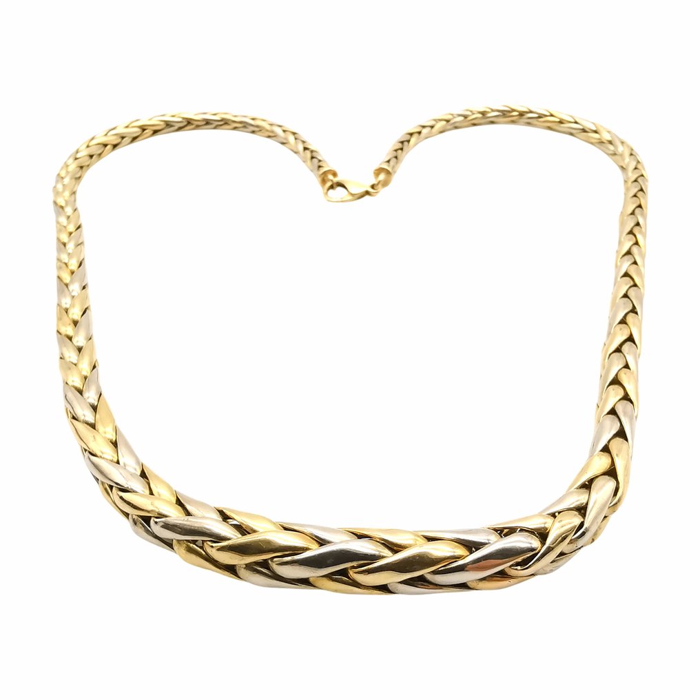 頸鏈 - 18 克拉 黃金, 白金 - 棕榈叶针脚 #2.1