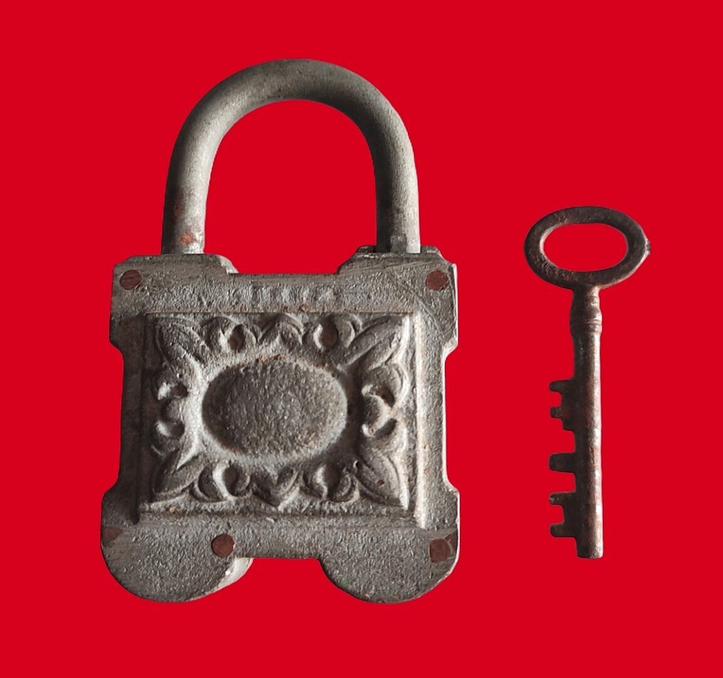 Cadenas ancien en fer forgé clé d'origine - Λουκέτο #1.0