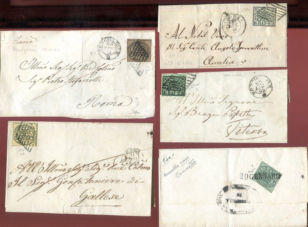 意大利古國－教宗國 1852 - 一组5份已邮资的文件，第一版。 - Sassone vari. #1.0