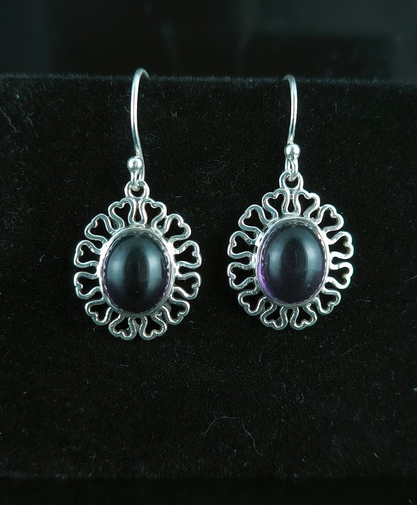紫水晶 - 银 - 耳环 - 纯银耳环 #4.3