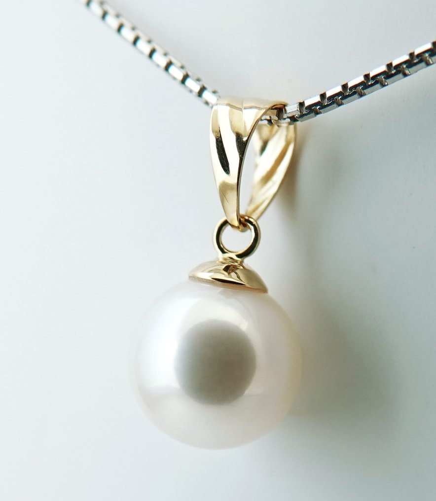 χωρίς τιμή ασφαλείας - Κρεμαστό κόσμημα - 18 καράτια Κίτρινο χρυσό Μαργαριτάρι - Akoya, στρογγυλό, 8,58 χλστ. #2.1