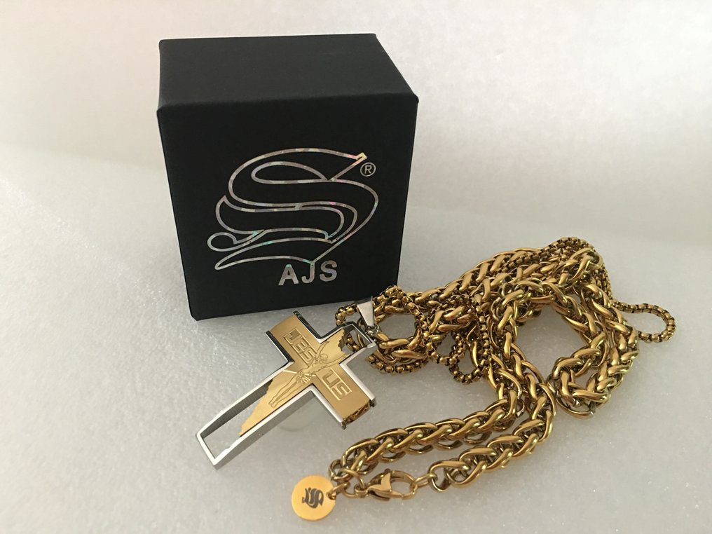 AJS - 现代耶稣奖章十字、封印、徽章与双链，低过敏性 - 吊坠项链 #3.2
