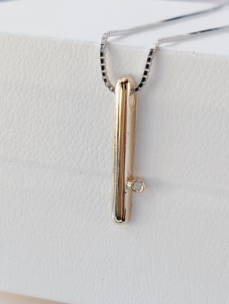 没有保留价 - 吊坠项链 - 18K包金 黄金, 白金 -  0.01ct. tw. 钻石 (天然)  #3.2